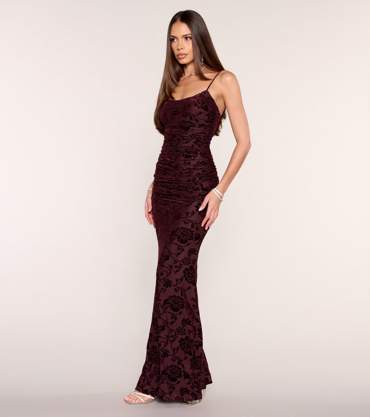 Aileen Floral Velvet Burnout Mermaid Dress
