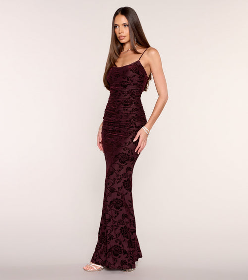 Aileen Floral Velvet Burnout Mermaid Dress