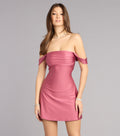 Classics Lover Off-The-Shoulder Satin A-Line Mini Dress