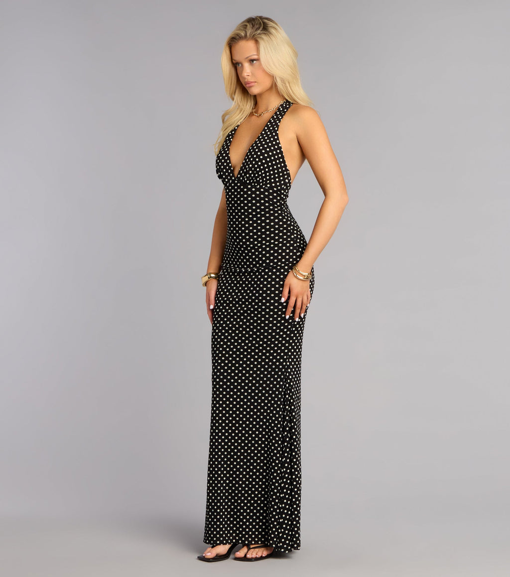 Major Charm Polka Dot Halter Maxi Dress