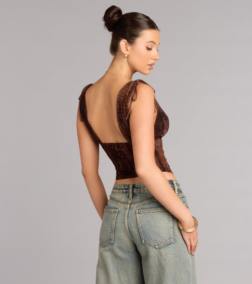 Caught Your Eye Flocked Velvet Corset Top