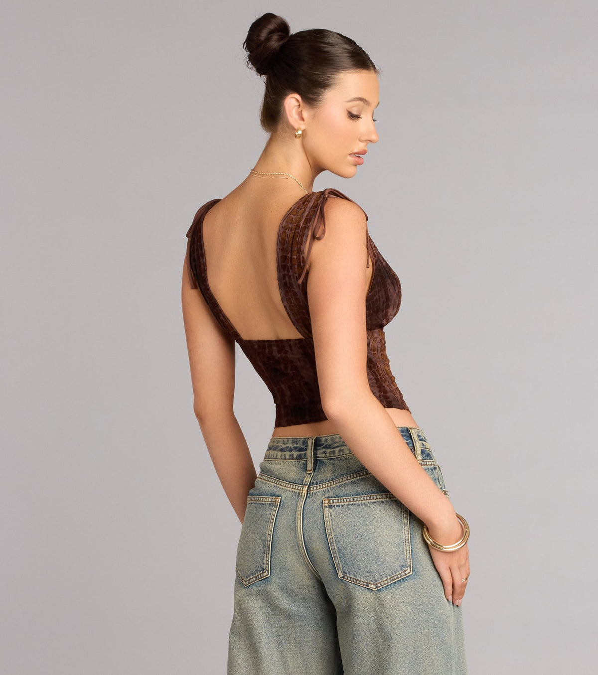 Caught Your Eye Flocked Velvet Corset Top