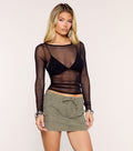 Sheer Move Mesh Crew Neck Long Sleeve Top