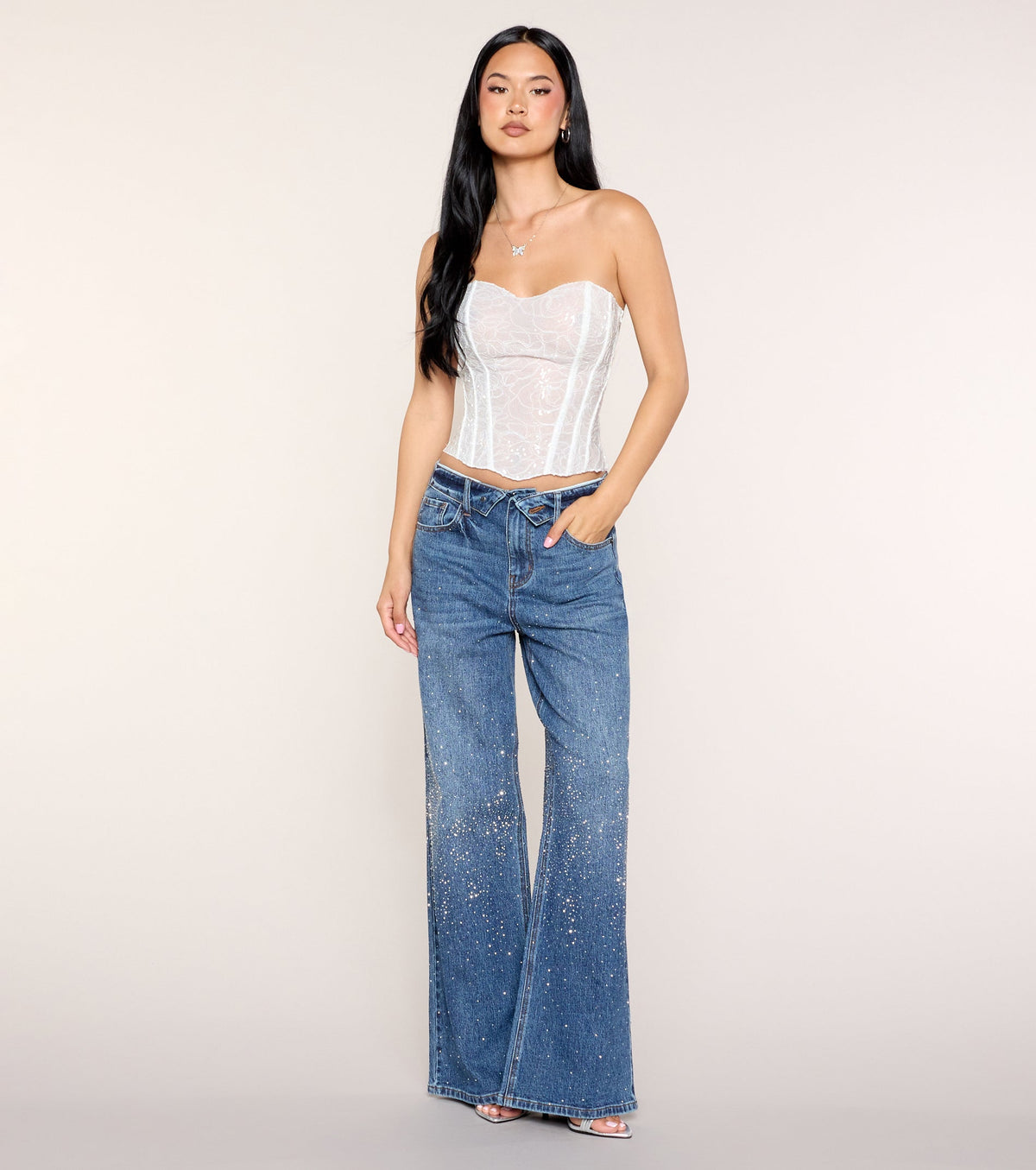 Floral Glimmer Sequin Lace Corset Top