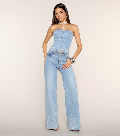Catch the Flash Rhinestone Denim Corset Top