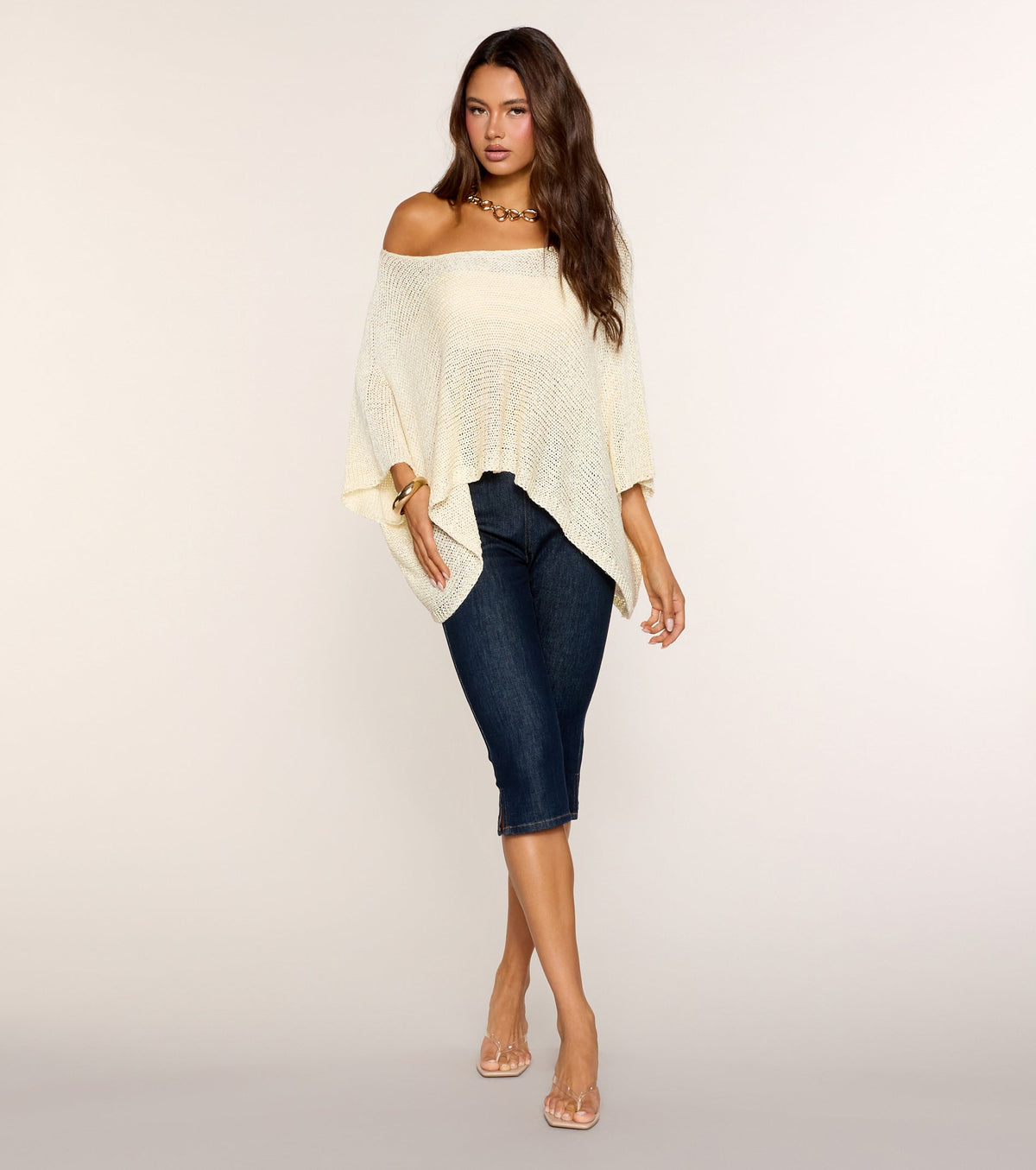 Sheer Shimmer Off-The-Shoulder Poncho