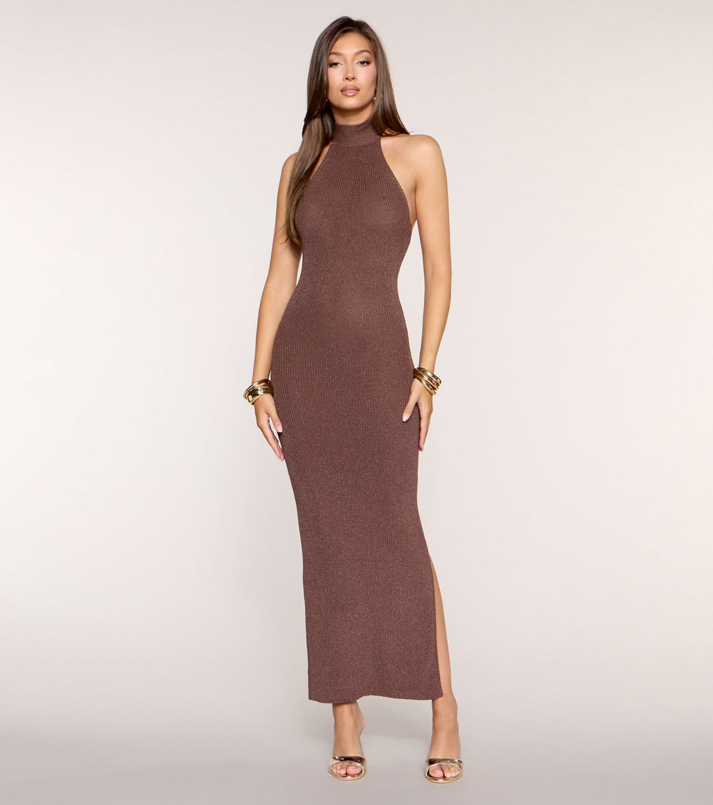 Sleek Intent Mock Neck Side Slit Maxi Dress
