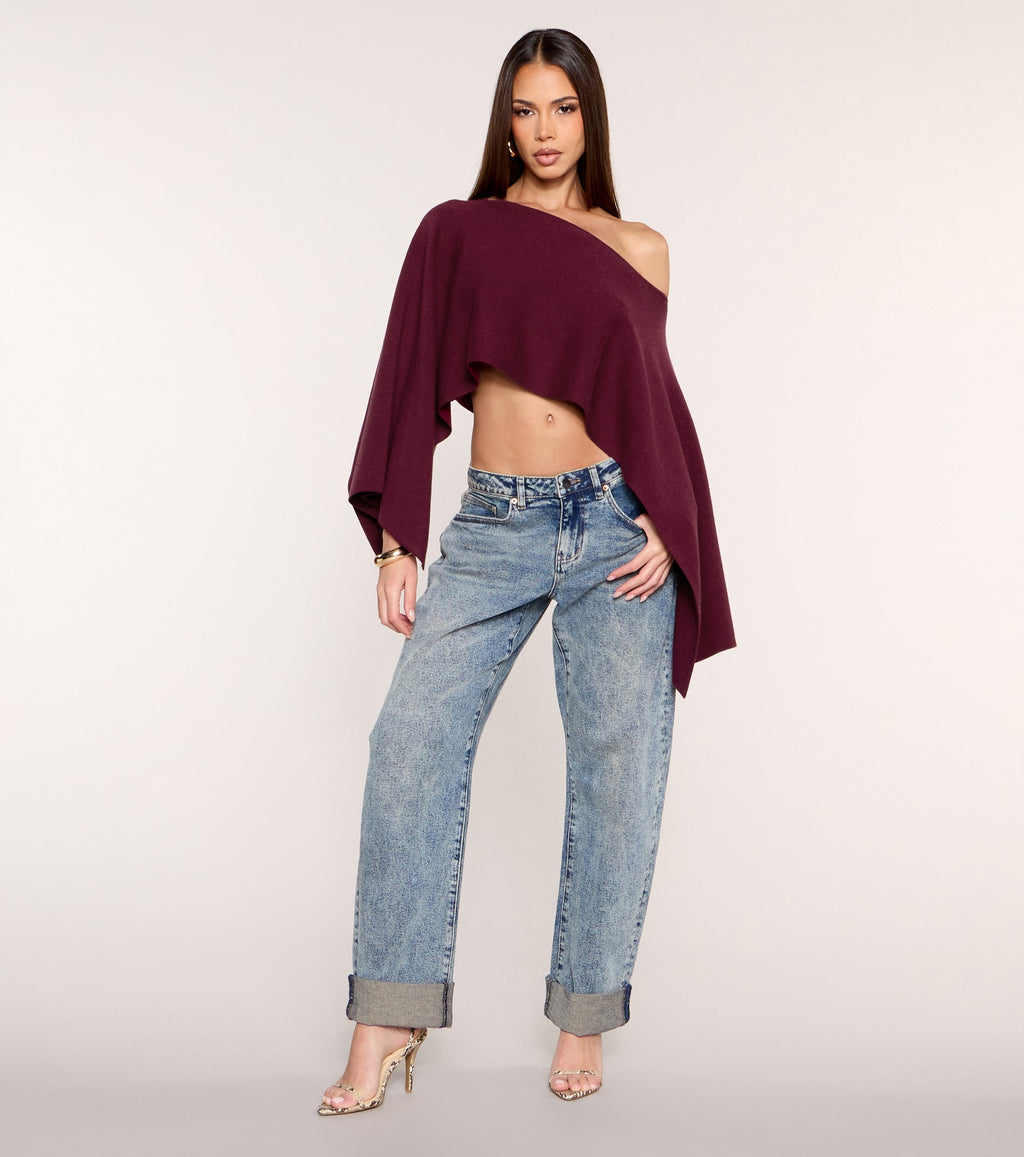 Side Note Cropped Asymmetric Poncho Top
