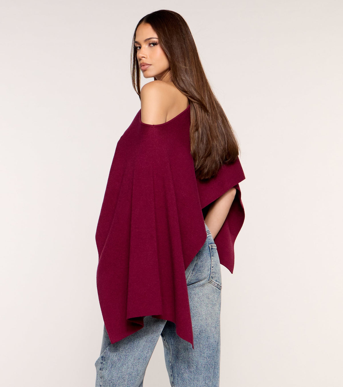 Side Note Cropped Asymmetric Poncho Top