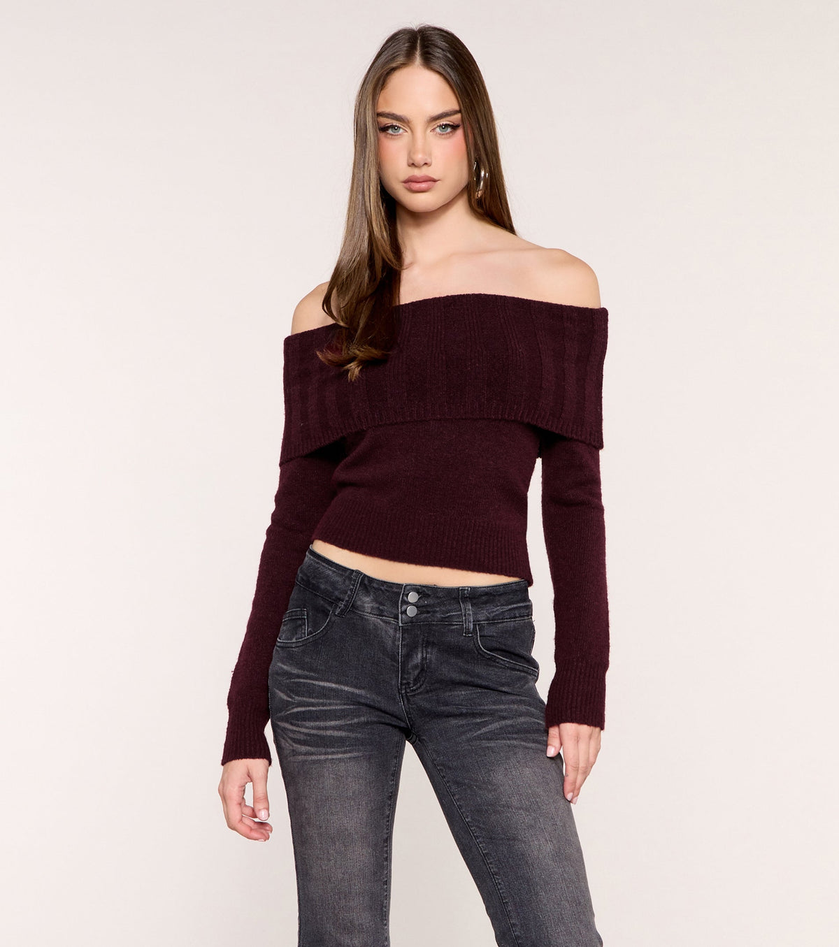 Shoulder Season Foldover Off-Shoulder Sweater Top
