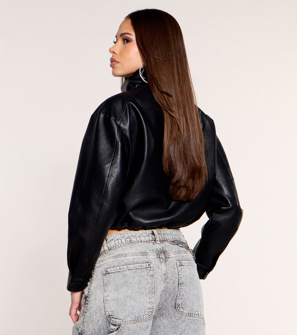 Zip It Faux Leather Funnel Neck Jacket