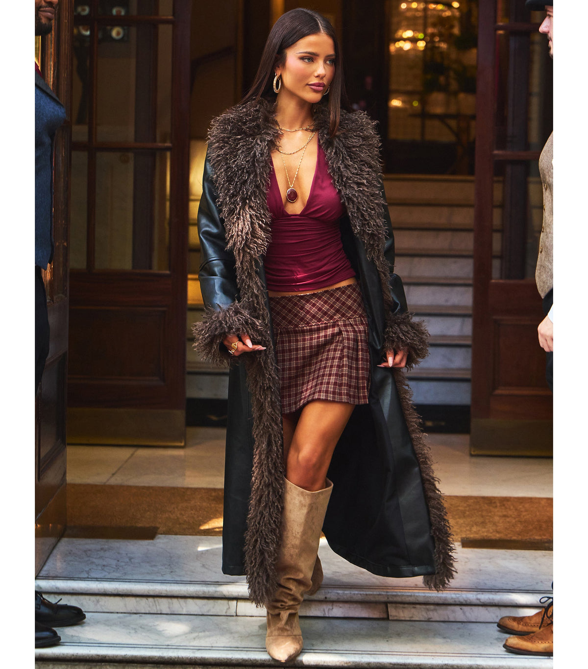 City Drama Faux Fur Trench Coat