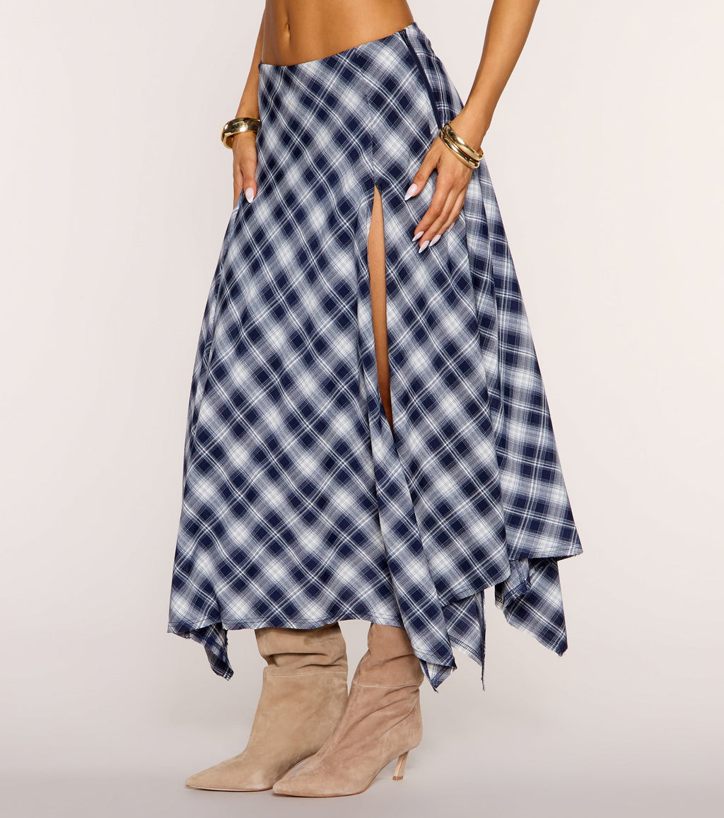Check Please Plaid Slit Maxi Skirt
