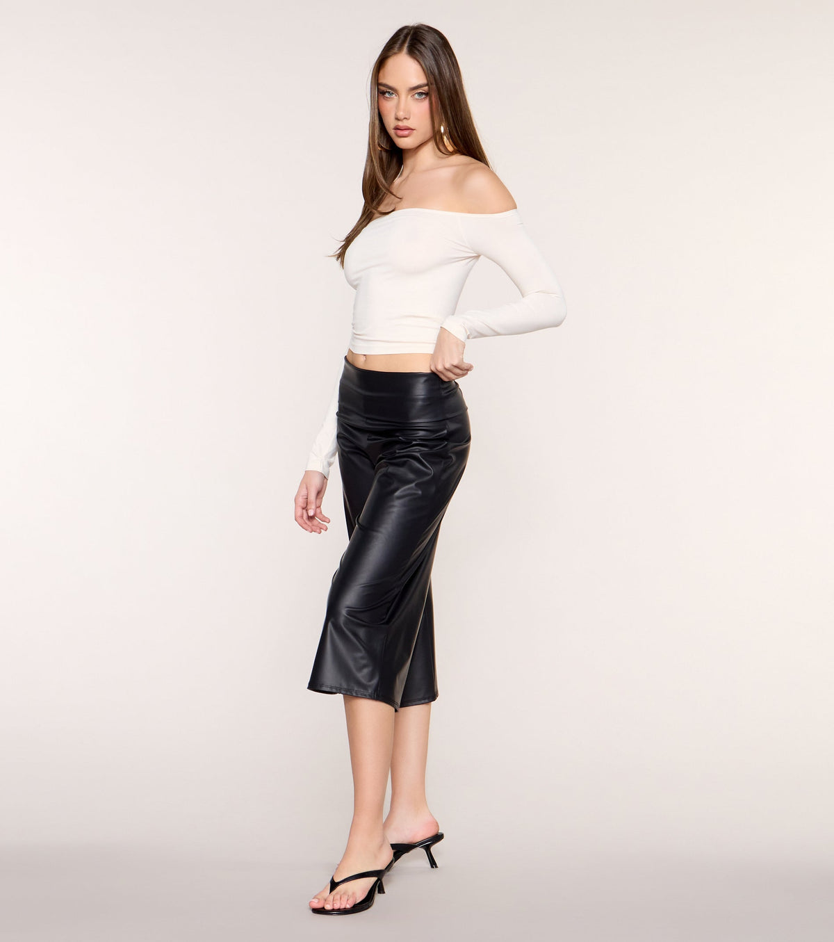 Wide Angle Faux Leather Gaucho Pants