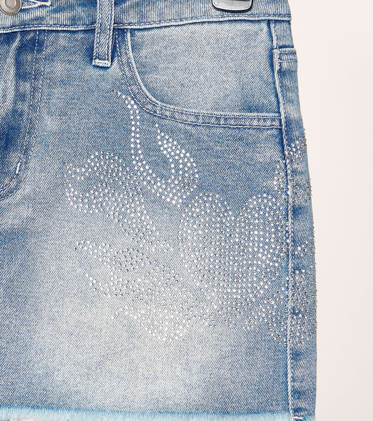 Love Studded Rhinestone Heart Mid-Rise Denim Skort