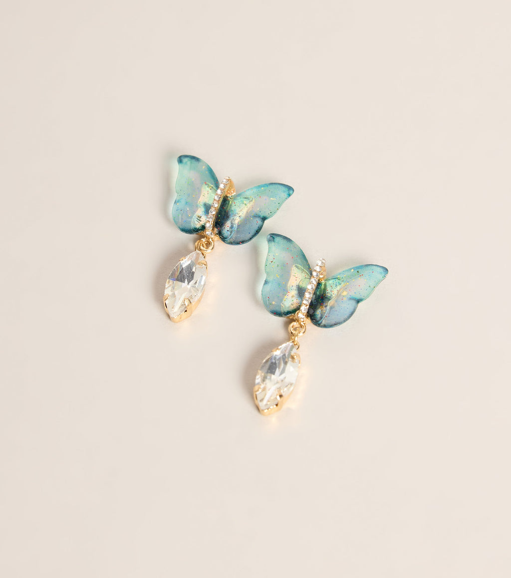 Flutter Effect Butterfly Rhinestone Drop Earrings
