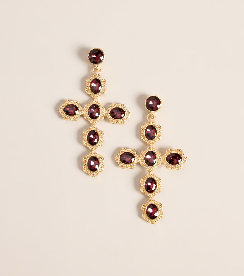 Cross My Heart Gemstone Statement Drop Earrings