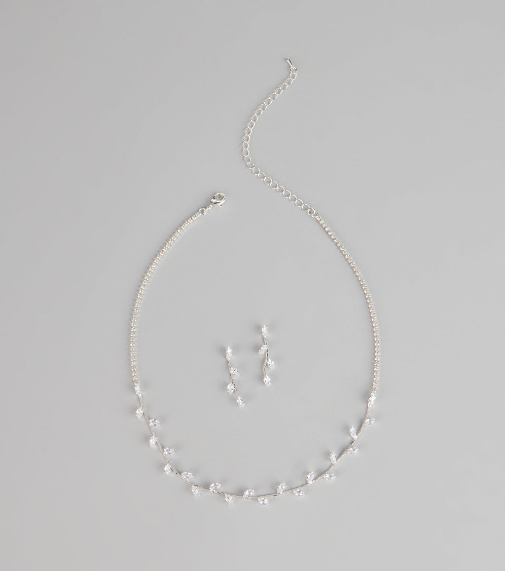 Dainty Shine Rhinestone Necklace And Earrings Set