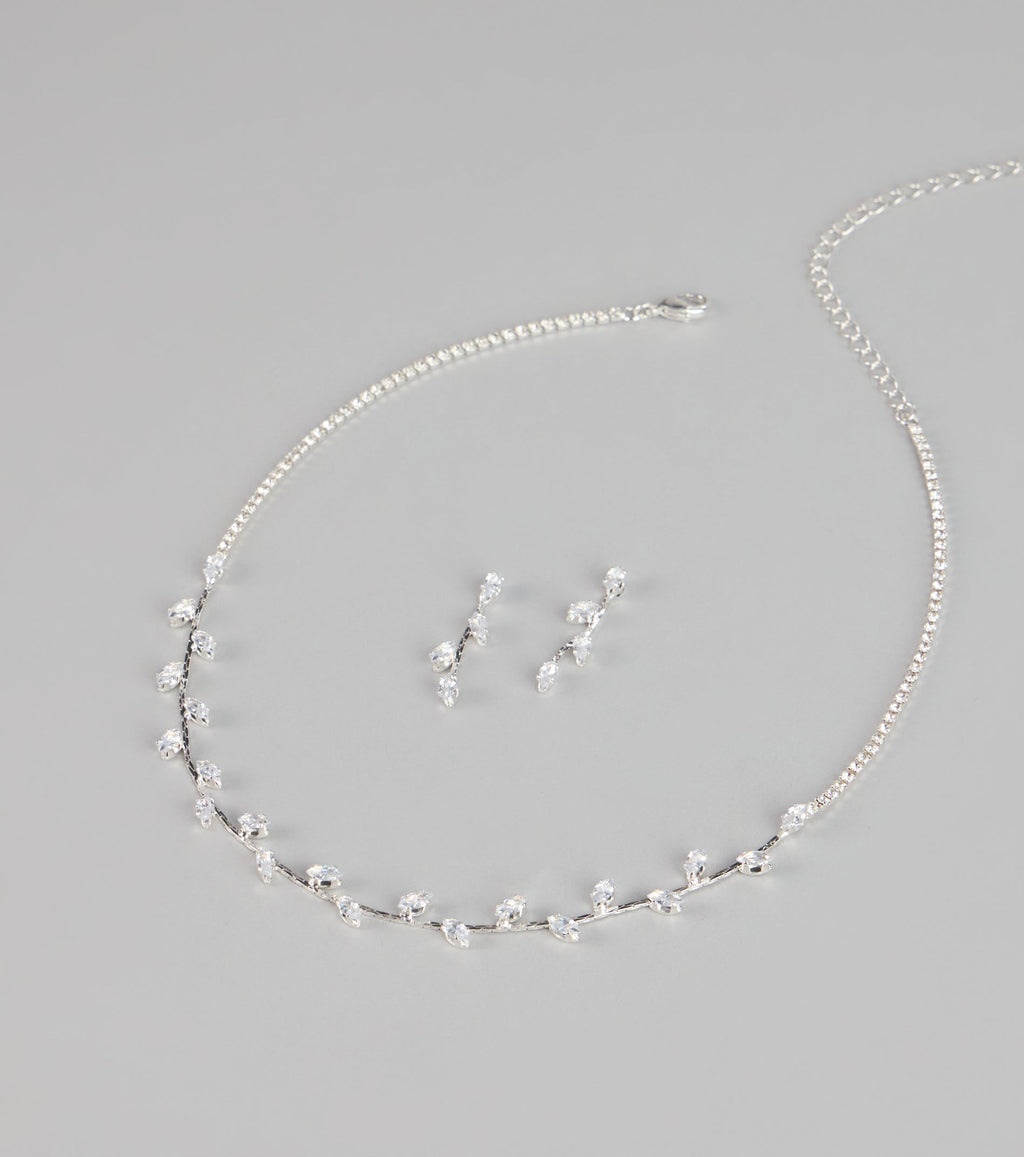 Dainty Shine Rhinestone Necklace And Earrings Set
