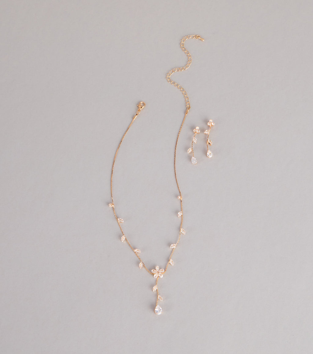 Soft Shine Rhinestone Flower Necklace And Earrings Set