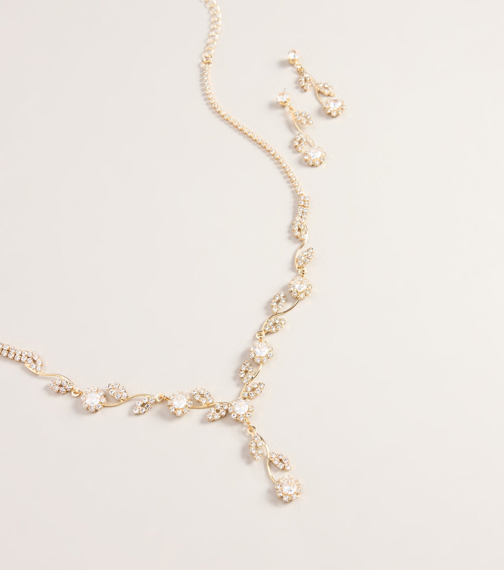 Catch The Light Floral Rhinestone Necklace And Earring Set
