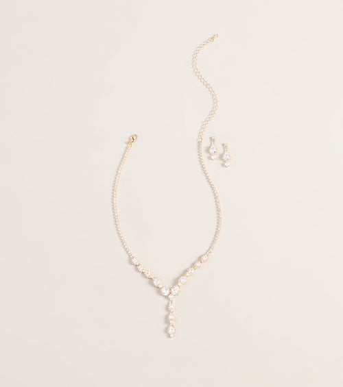 All Eyes Here Teardrop Rhinestone Necklace And Earring Set
