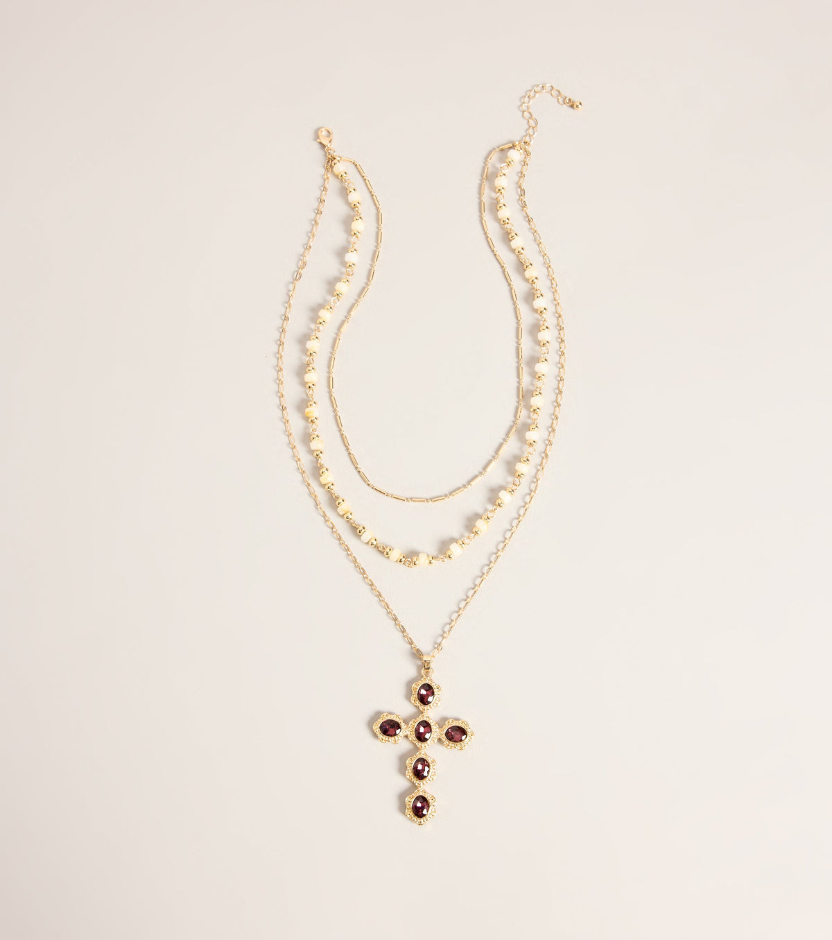 Divine Detail Layered Gemstone Cross Necklace