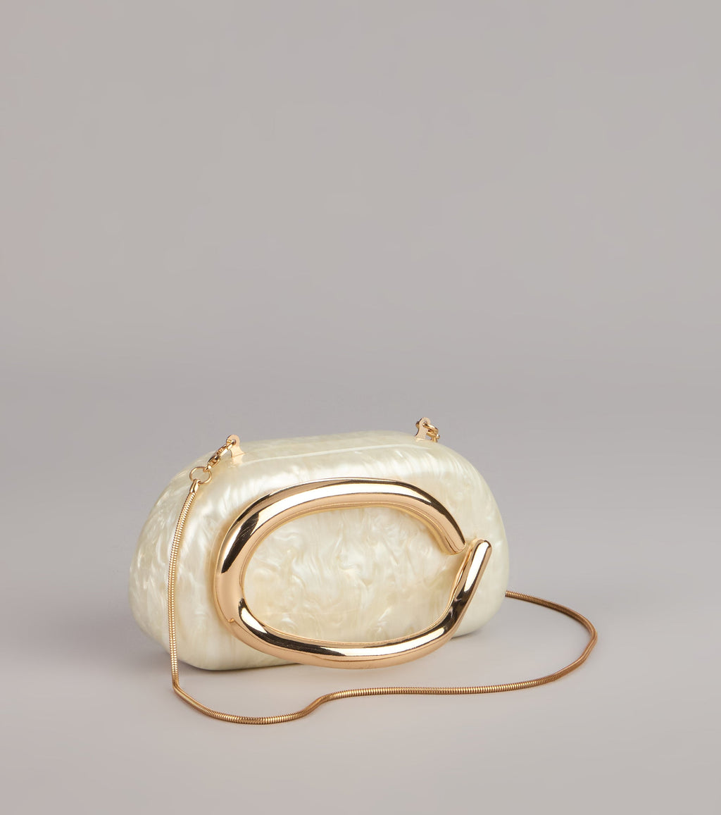 Polished Plans Pearlescent Metal Handle Clutch