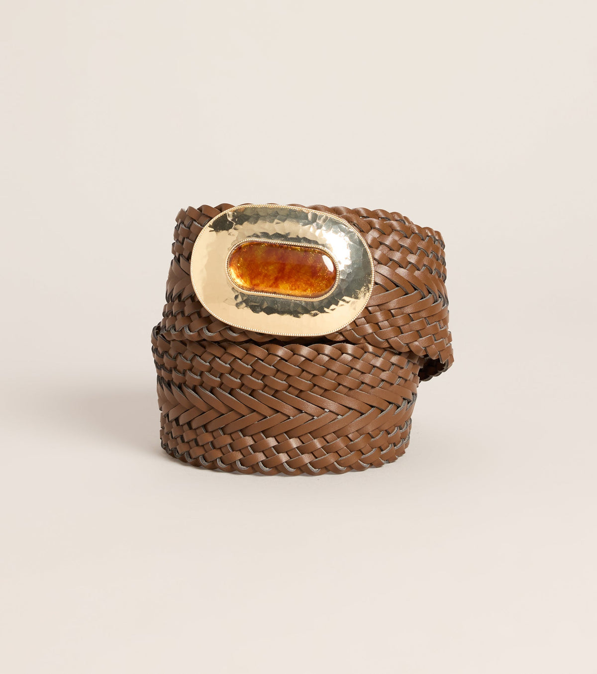 Retro Wrapped Woven Faux Leather Stone Buckle Belt