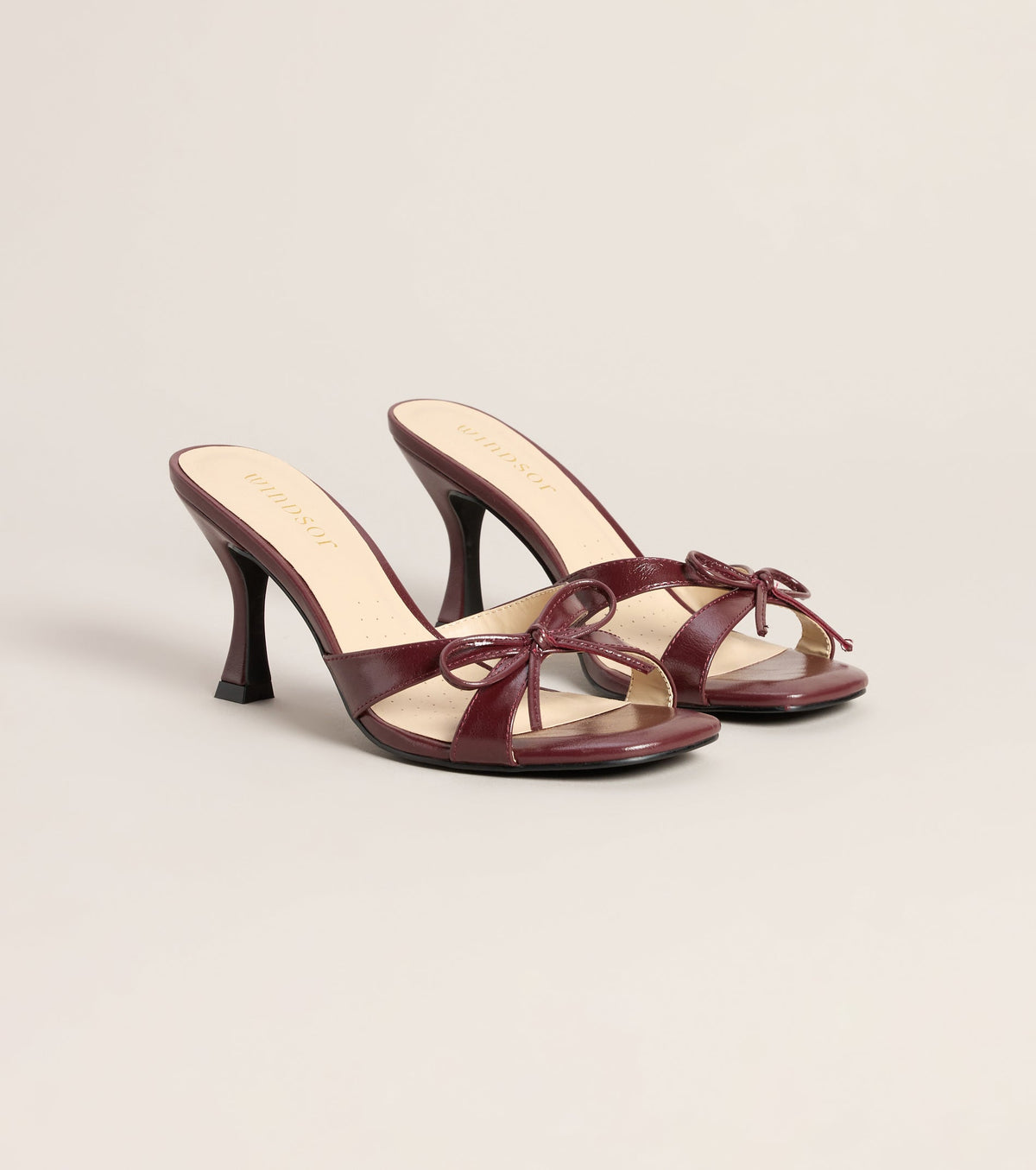 Bow On Cue Patent Kitten Heel Mules