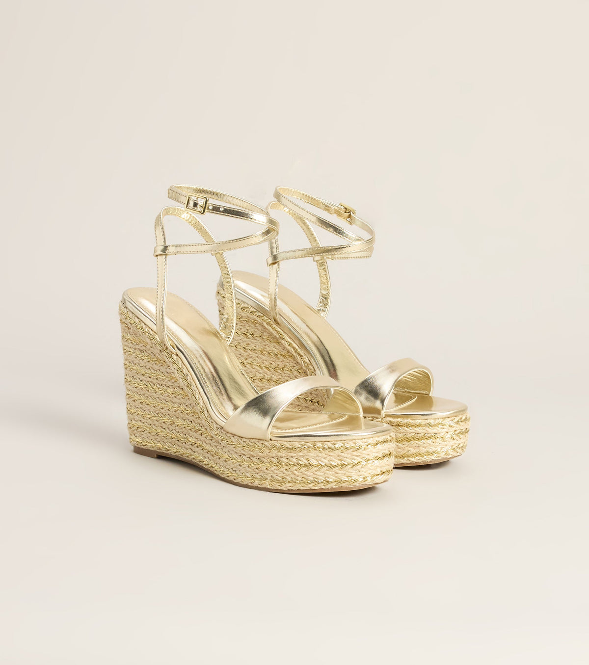 Chic On Arrival Metallic Espadrille Wedges
