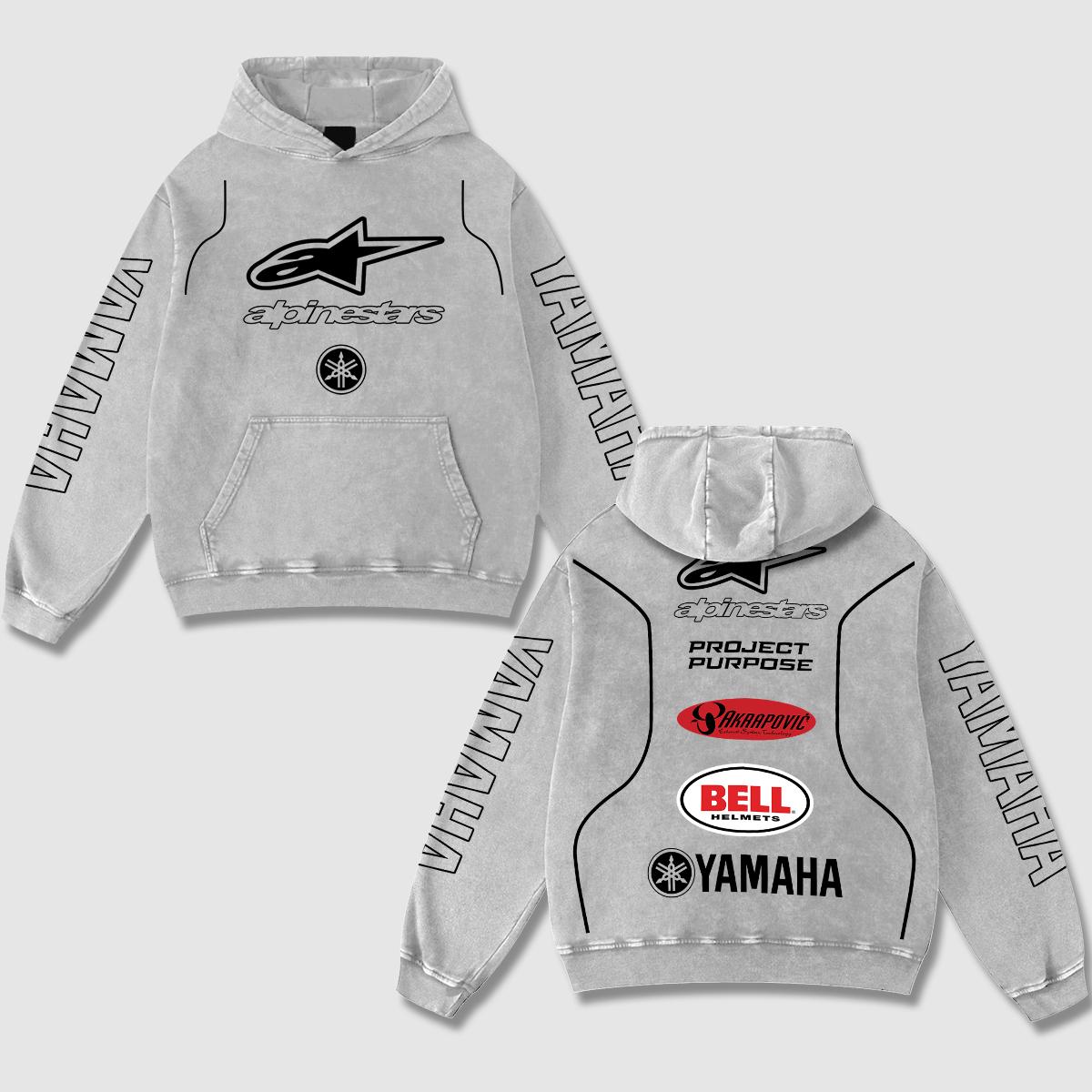 Retro Alpinestars Yamaha Racing Washed Hoodie MotoGP World Champion Enthusiast Apparel Streetwear Racing Team Super Motorsports Clothing Riders Motocross Off-Road Dirt Bike Fan Gear Cotton For Moto Fan