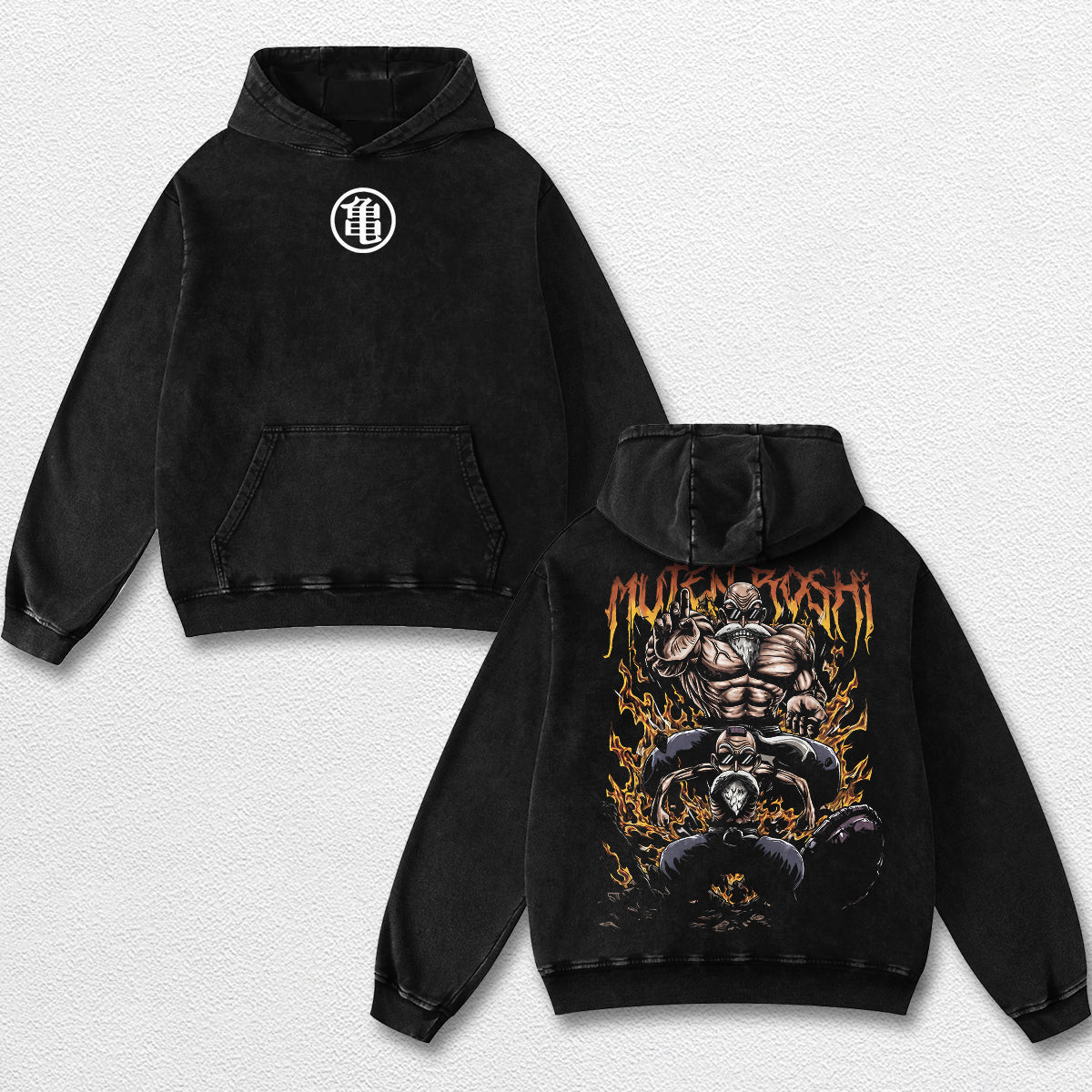 Retro Muten Roshi - Dragon Ball Z Oversize Lightweight Acid Washed Hoodie Sweatshirt Tee, Anime Graphic Design Unisex Top Cotton Streetwear Shirt Clothes