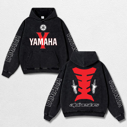 Retro Alpinestars Yamaha Racing Washed Hoodie MotoGP World Champion Enthusiast Apparel Streetwear Racing Team Super Motorsports Clothing Riders Motocross Off-Road Dirt Bike Fan Gear Cotton For Moto Fan