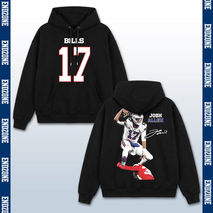 Josh Allen Buffalo Bills #17 Hurdling Tackler Vintage Graphic Hoodie Sweatshirt T-Shirt, NFL Football Season Apparel, J. Allen JA17 MVP Legend Retro Streetwear Tee, Buffalo Football Fan Gift
