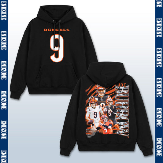 Joe Burrow Cincinnati Bengals #9 Multi-Photo Collage Vintage Graphic Hoodie Sweatshirt T-Shirt, NFL Football Season Apparel, J. Burrow JB9 Joey B Legend Retro Streetwear Tee, Cincinnati Football Fan Gift