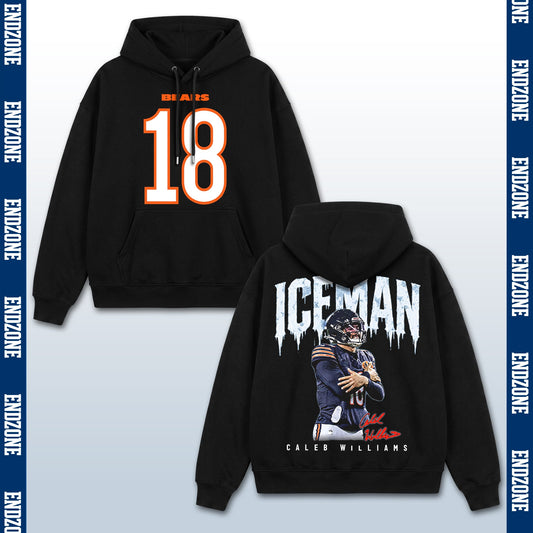 Caleb Williams Chicago Bears #18 Iceman Vintage Graphic Hoodie Sweatshirt T-Shirt, NFL Football Season Apparel, C. Williams CW18 QB1 Legend Retro Streetwear Tee, Chicago Football Fan Gift