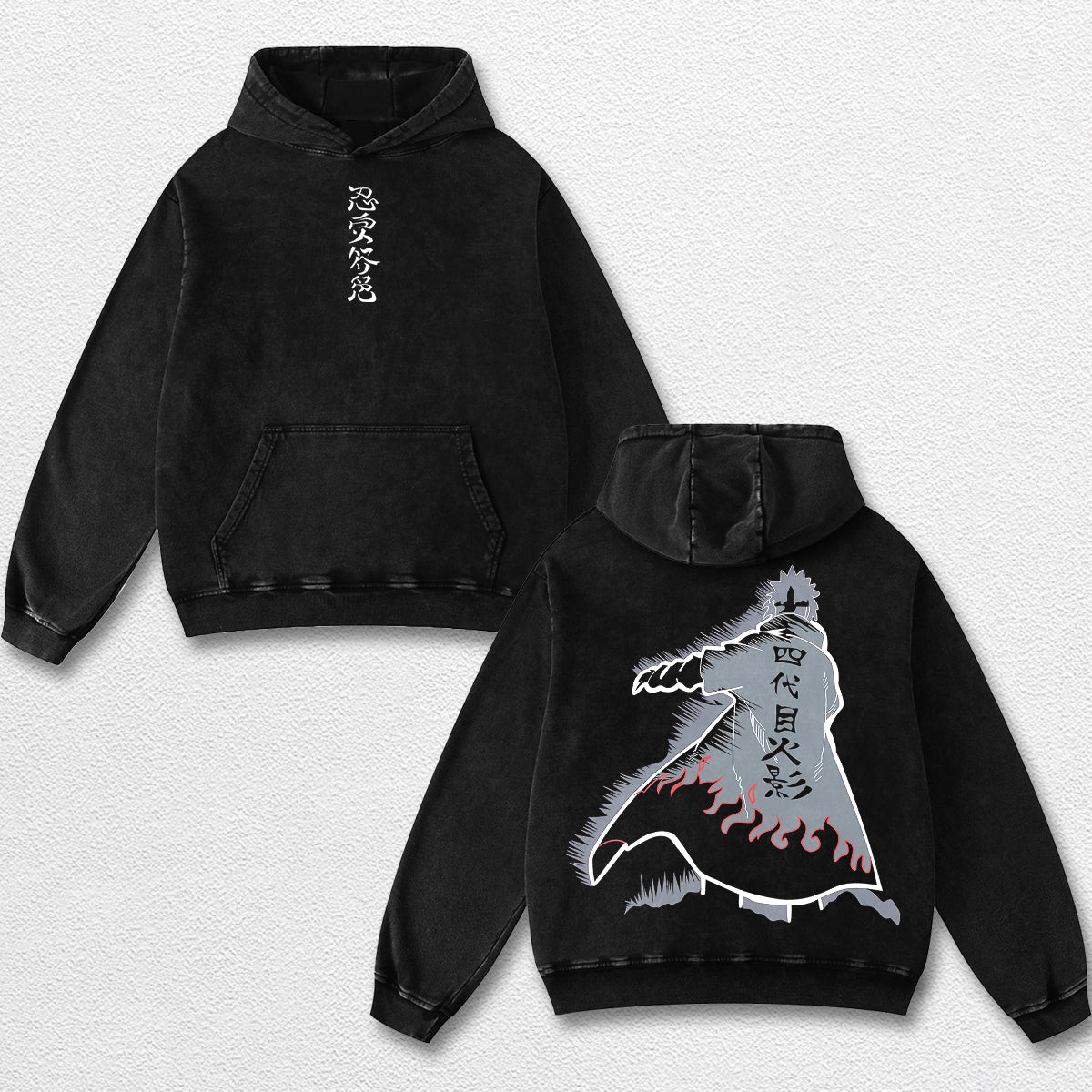 Retro Minato Namikaze Hokage - Naruto Oversize Lightweight Acid Washed Hoodie Sweatshirt Tee, Anime Graphic Design Unisex Top Cotton Streetwear Shirt Clothes