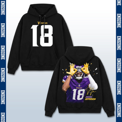 Justin Jefferson Minnesota Vikings #18 Griddy Celebration Vintage Graphic Hoodie Sweatshirt T-Shirt, NFL Football Season Apparel, J. Jefferson JJ18 Jetsetta Legend Retro Streetwear Tee, Minnesota Football Fan Gift