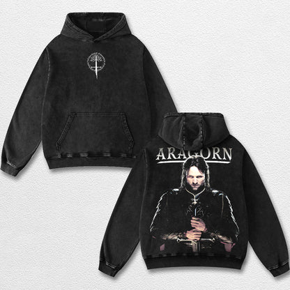 Retro Aragorn Vintage Washed T Shirt – Lord of the Rings Graphic Tee, LOTR Aragorn Shirt, White Tree of Gondor Middle Earth Fantasy Merch, Medieval Warrior Oversized Streetwear, Retro Dark Aesthetic Unisex Gift for Tolkien Fans