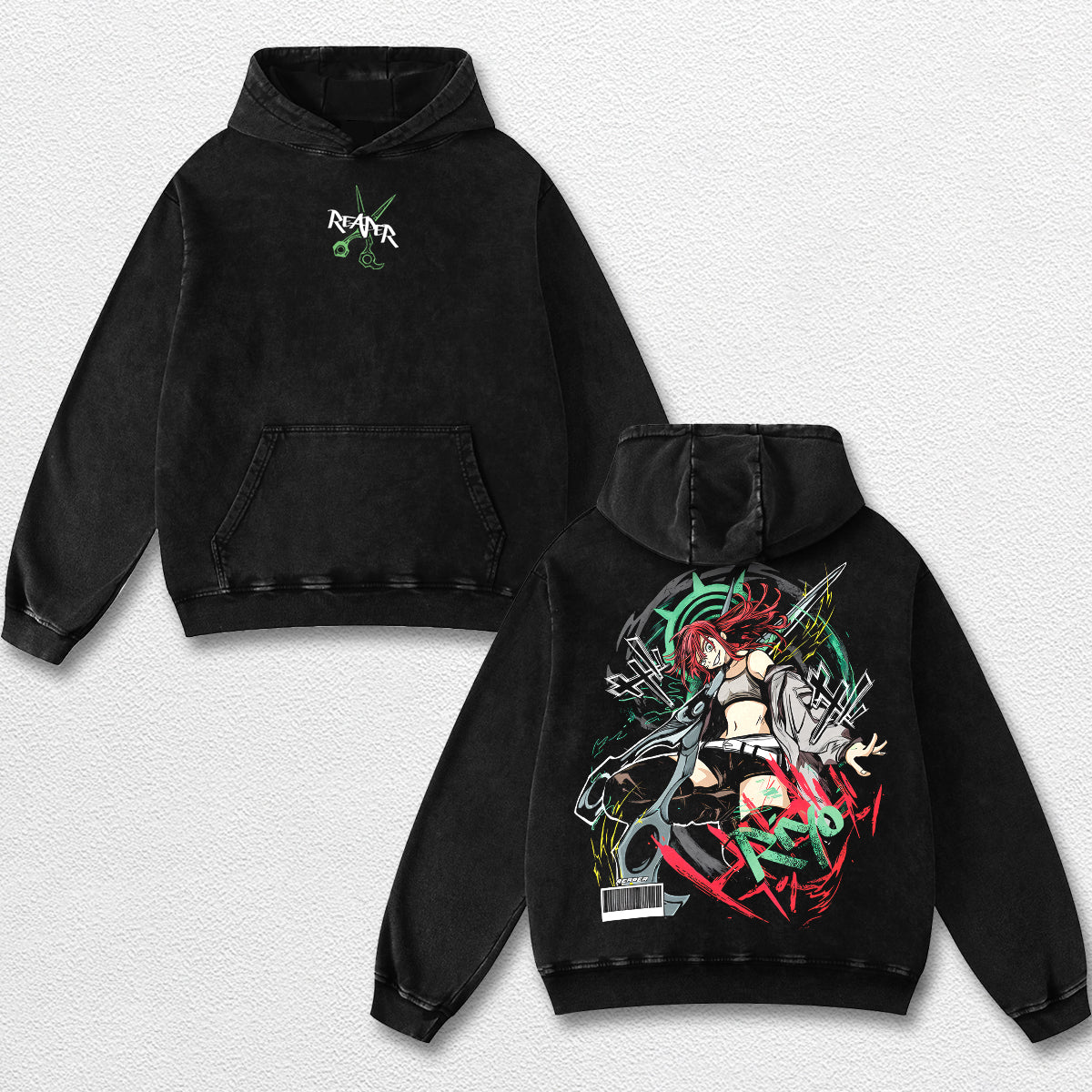Retro Riyo Reaper - Gachiakuta Oversize Lightweight Acid Washed Hoodie Sweatshirt Tee, Anime Graphic Design Unisex Top Cotton Streetwear Shirt Clothes