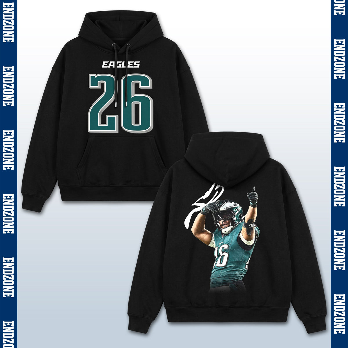 Saquon Barkley Philadelphia Eagles #26 Pointing Celebration Vintage Graphic Hoodie Sweatshirt T-Shirt, NFL Football Season Apparel, S. Barkley SB26 All-Pro Legend Retro Streetwear Tee, Philadelphia Football Fan Gift