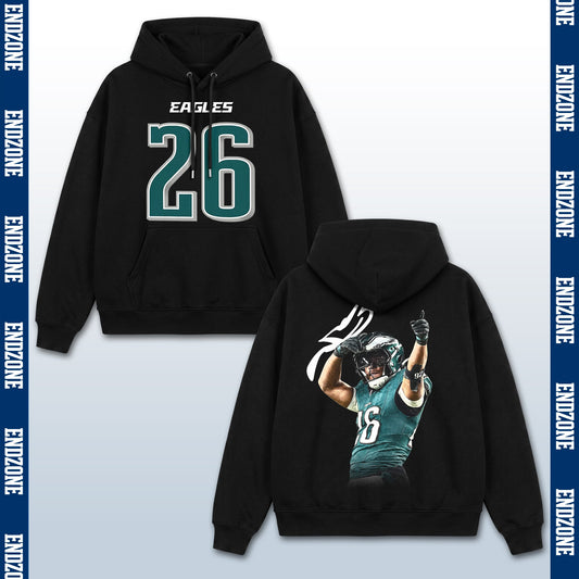 Saquon Barkley Philadelphia Eagles #26 Pointing Celebration Vintage Graphic Hoodie Sweatshirt T-Shirt, NFL Football Season Apparel, S. Barkley SB26 All-Pro Legend Retro Streetwear Tee, Philadelphia Football Fan Gift