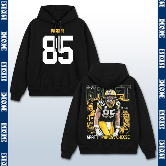 Tucker Kraft Green Bay Packers #85 Kraft, Panck, Cheese Vintage Graphic Hoodie Sweatshirt T-Shirt, NFL Football Season Apparel, T. Kraft TK85 Legend Retro Streetwear Tee, Green Bay Football Fan Gift