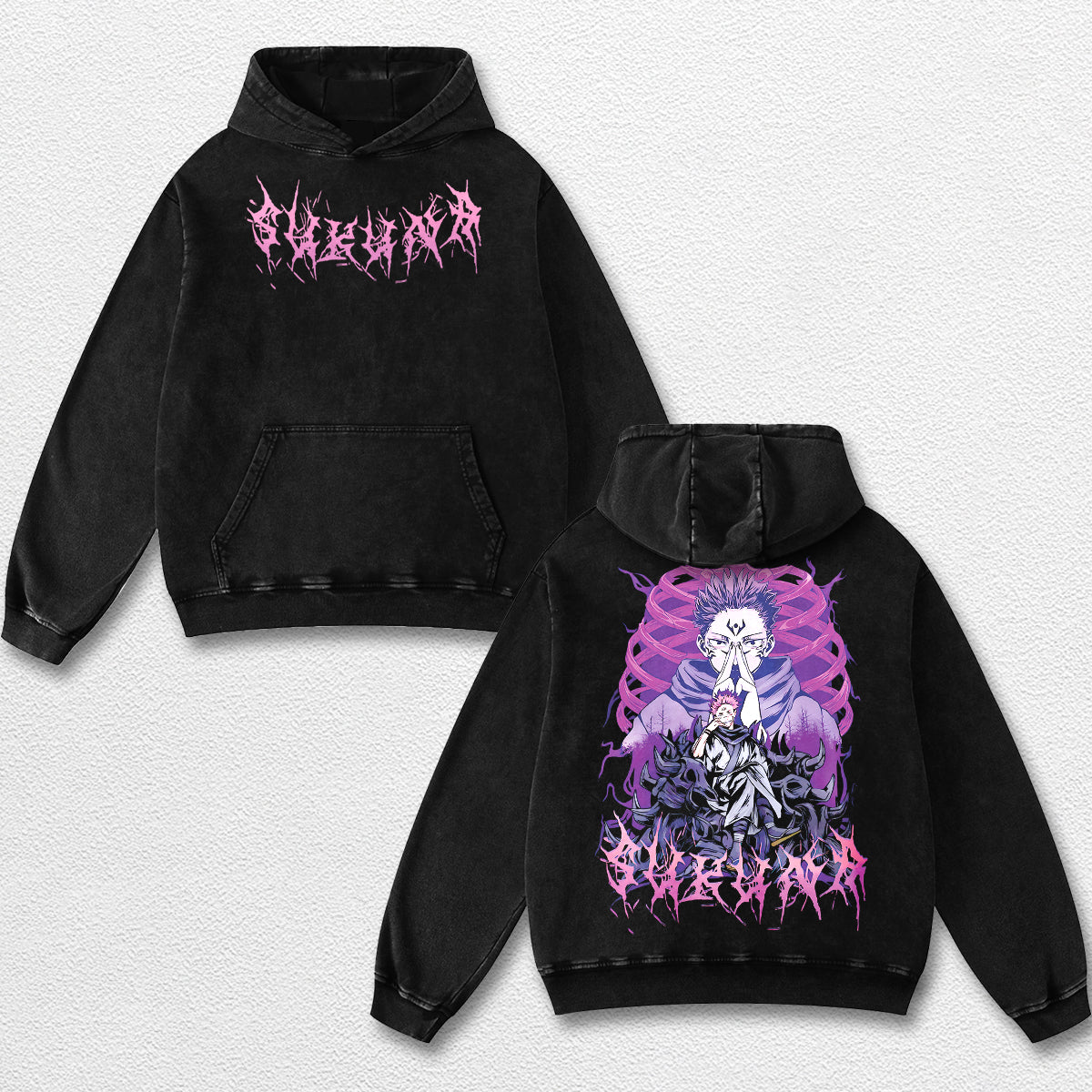 Retro Sukuna Dark Ritua - Jujutsu Kaisen Oversize Lightweight Acid Washed Hoodie Sweatshirt Tee, Anime Graphic Design Unisex Top Cotton Streetwear Shirt Clothes