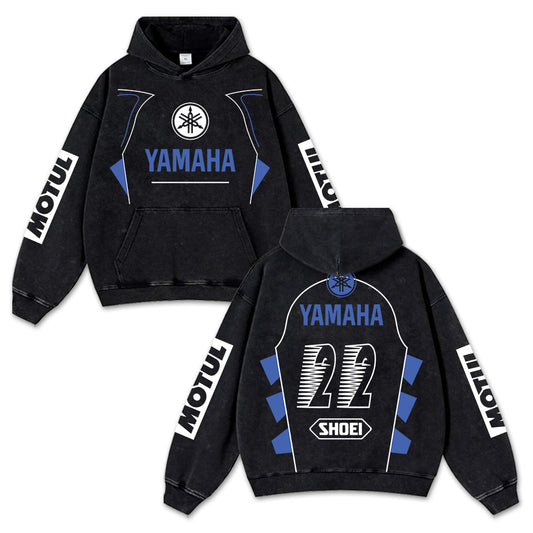 Retro Motul Yamaha Racing Washed Hoodie MotoGP World Champion Enthusiast Apparel Streetwear Racing Team Super Motorsports Clothing Riders Motocross Off-Road Dirt Bike Fan Gear Cotton For Moto Fan