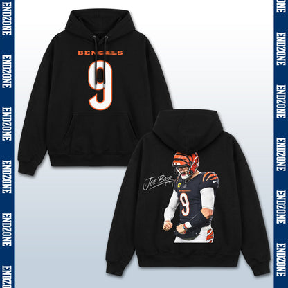 Joe Burrow Cincinnati Bengals #9 Flex Celebration Vintage Graphic Hoodie Sweatshirt T-Shirt, NFL Football Season Apparel, J. Burrow JB9 Joey B Legend Retro Streetwear Tee, Cincinnati Football Fan Gift