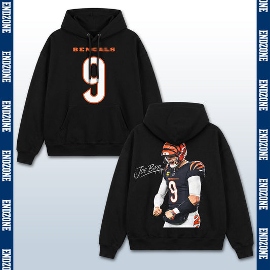 Joe Burrow Cincinnati Bengals #9 Flex Celebration Vintage Graphic Hoodie Sweatshirt T-Shirt, NFL Football Season Apparel, J. Burrow JB9 Joey B Legend Retro Streetwear Tee, Cincinnati Football Fan Gift