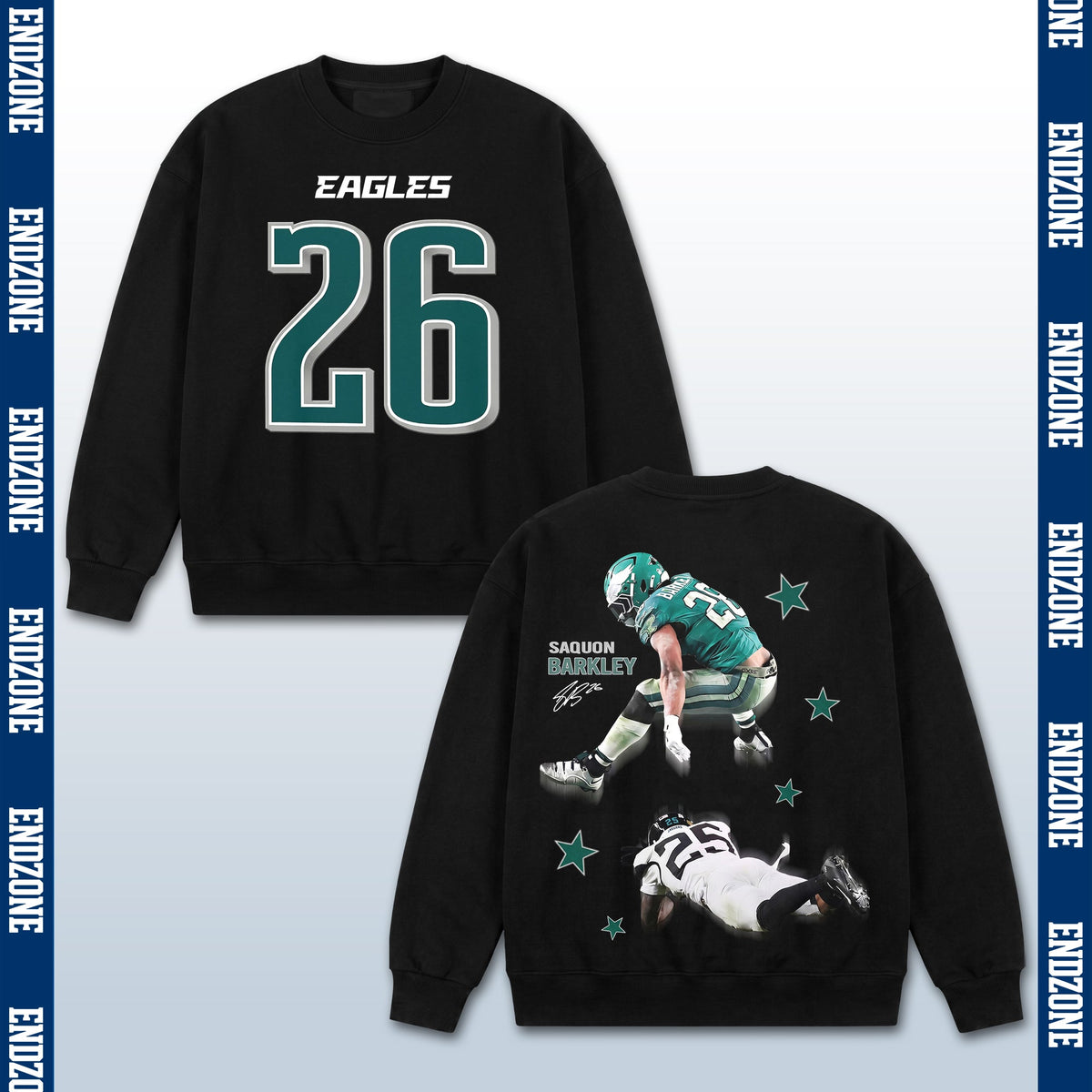 Saquon Barkley Philadelphia Eagles #26 Reverse Hurdle Action Vintage Graphic Hoodie Sweatshirt T-Shirt, NFL Football Season Apparel, S. Barkley SB26 All-Pro Legend Retro Streetwear Tee, Philadelphia Football Fan Gift