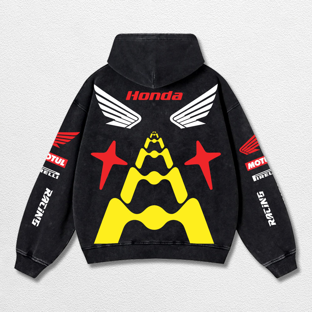 Retro Honda 05 Racing Washed Hoodie MotoGP World Champion Enthusiast Apparel Streetwear Racing Team Super Motorsports Clothing Riders Motocross Off-Road Dirt Bike Fan Gear Cotton For Moto Fan